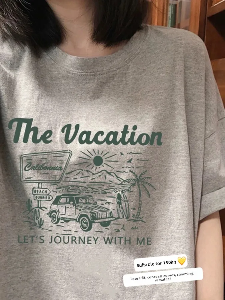 Camiseta de talla grande para mujer 300 Pou Extra grande algodón estampado ort Sve corte holgado novedad de verano Sle ropa Casual coreana Sle