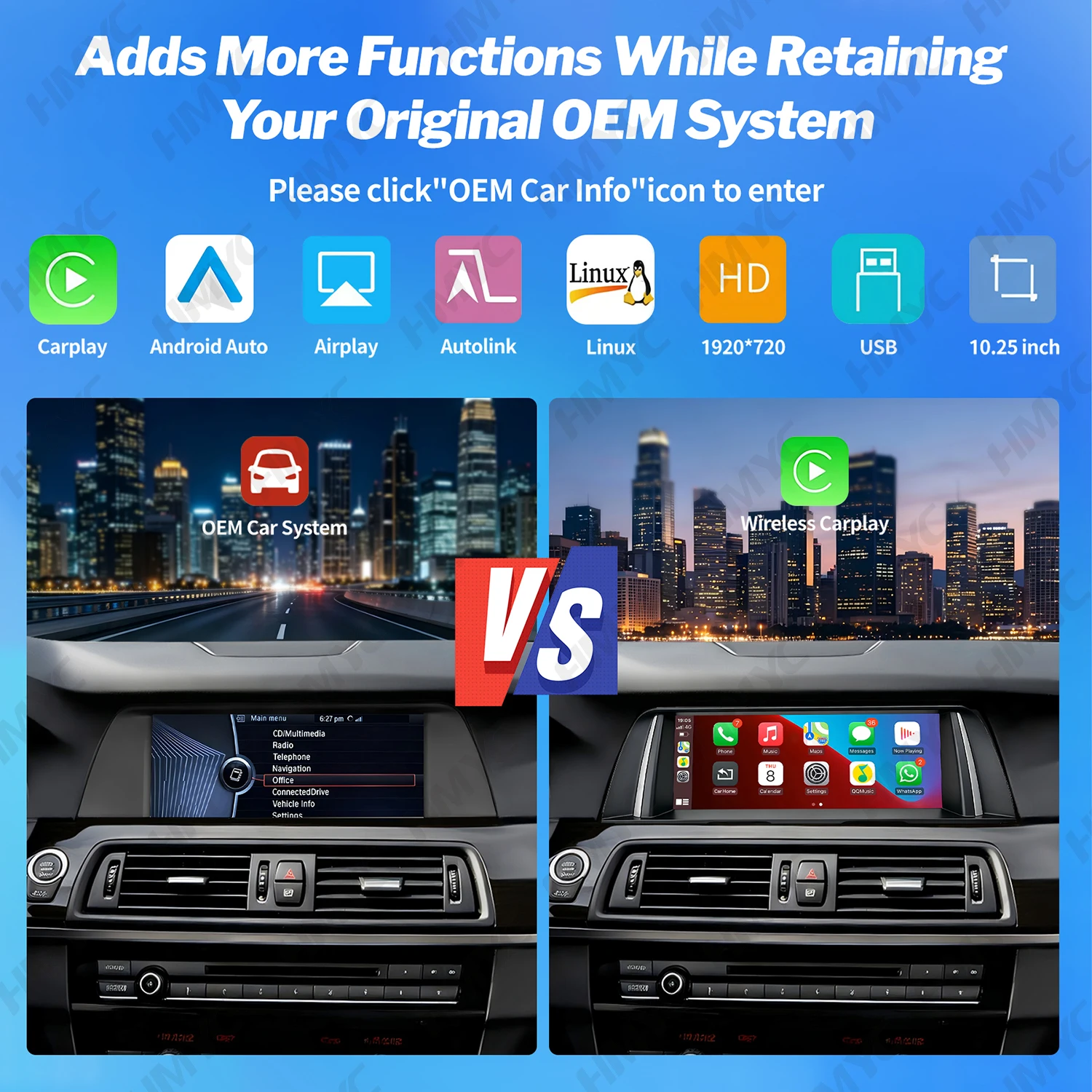 Immagine 4: Lettore multimediale touchscreen Linux da 10,25 pollici per BMW Serie 5 F10/F11 2011-2012 CIC Wireless Carplay Android Auto GPS Navigazione