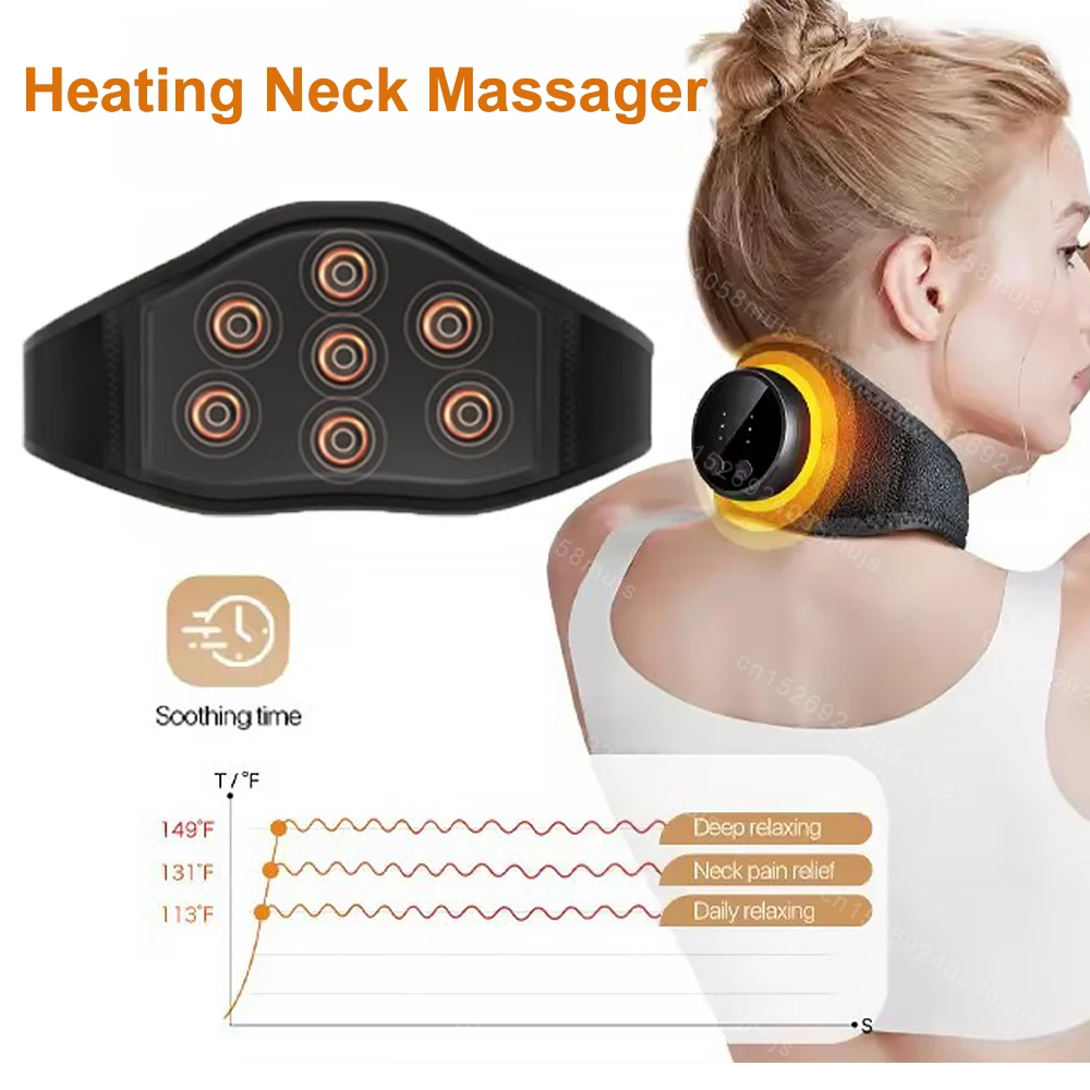 

Portable Neck Massager with Heat Electric Vibration Cervical Massage Strap with Adjustable Neck Massager Pad for Pain Relief