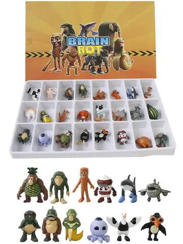 24Pcs Italian Brainrot Tung Tung Sahur Figures Doll Tralalero Tralala Bombardino Crocodilo Shimpanzini Bananini Model Toy Gift