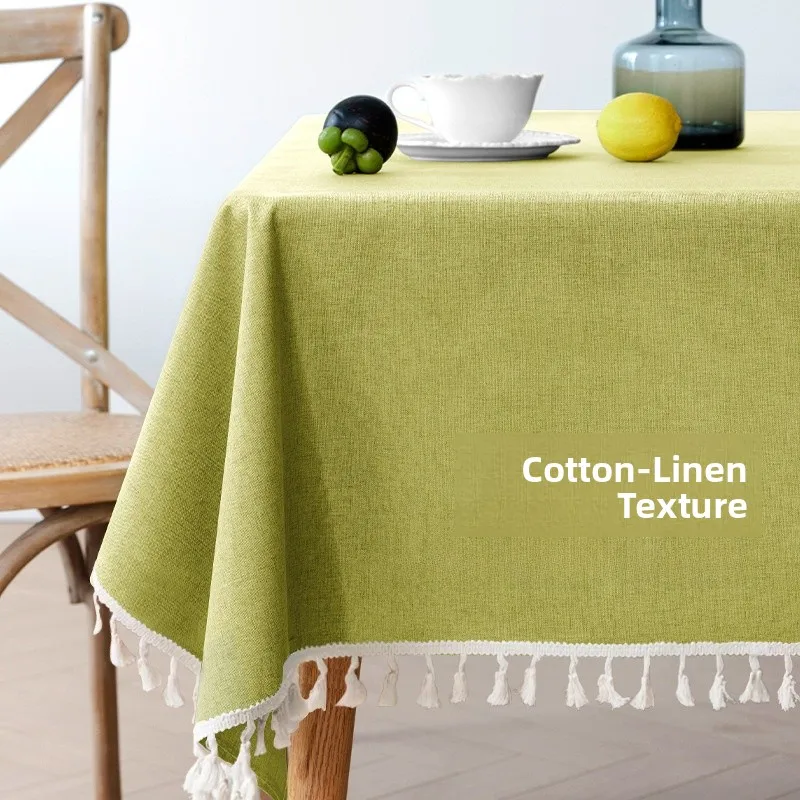 

Waterproof Washless Cotton Linen Tablecloth Luxury Tassel Pure Color Rectangle Tea Table Cloth Modern Simplicity Home Textile