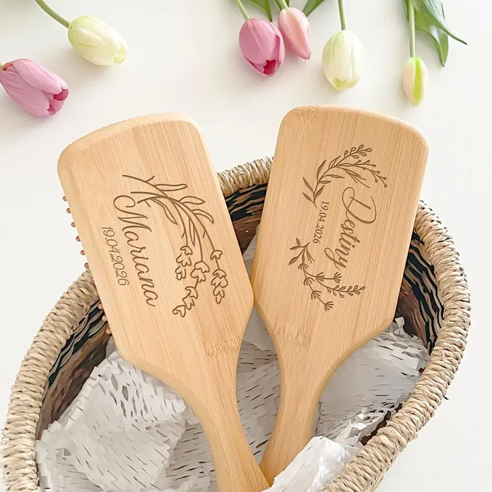 

Personalised Engraved Wooden Hairbrush Airbag Hairbrush Bridesmaid Wedding Comb Bachelorette Party Birthday Bridal Shower Gift