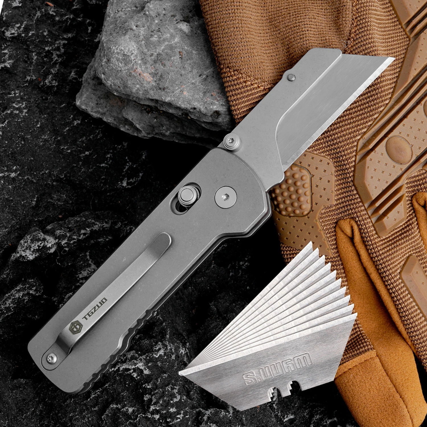 tgzuo-titanium-alloy-folding-knife-multifunctional-pocket-knife-edc-paper-knife-sk5-replaceable-blade