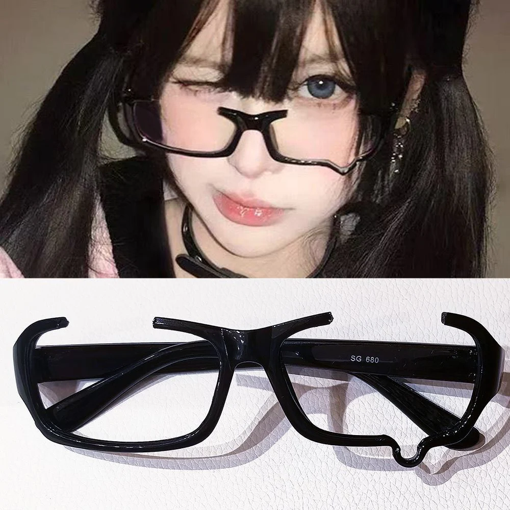 Japanese Anime Crying Eyeglasses Half Frame Without Lens Korean Cosplay Girls Eyeglass Frame  Y2K Sweet Cute Eyewear Decoration