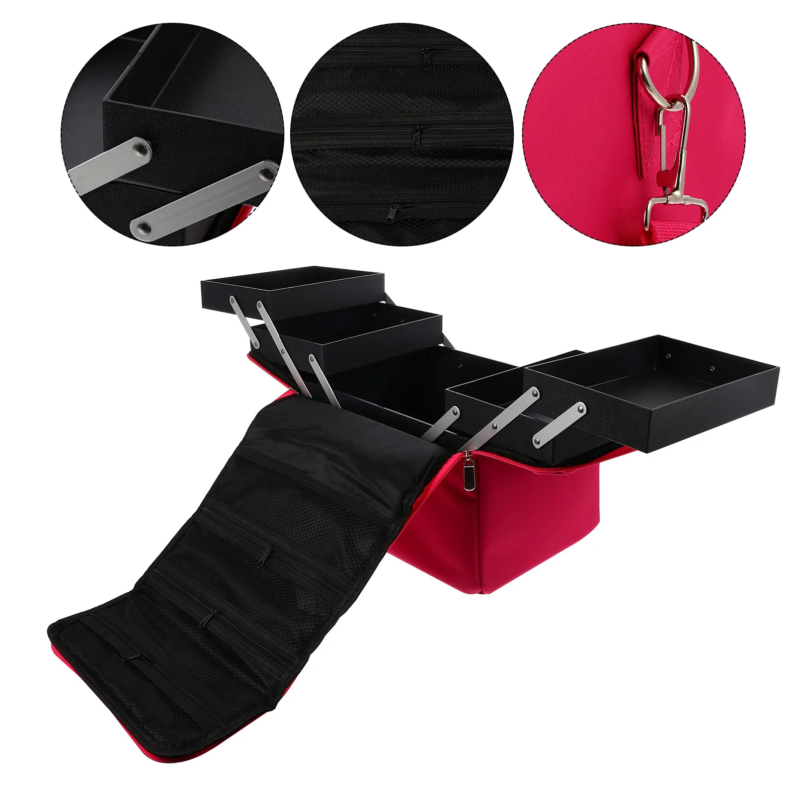 

1pc Waterproof Professional Makeup Storage Organizer Portable Toiletry Box Case Oxford Fabric Black