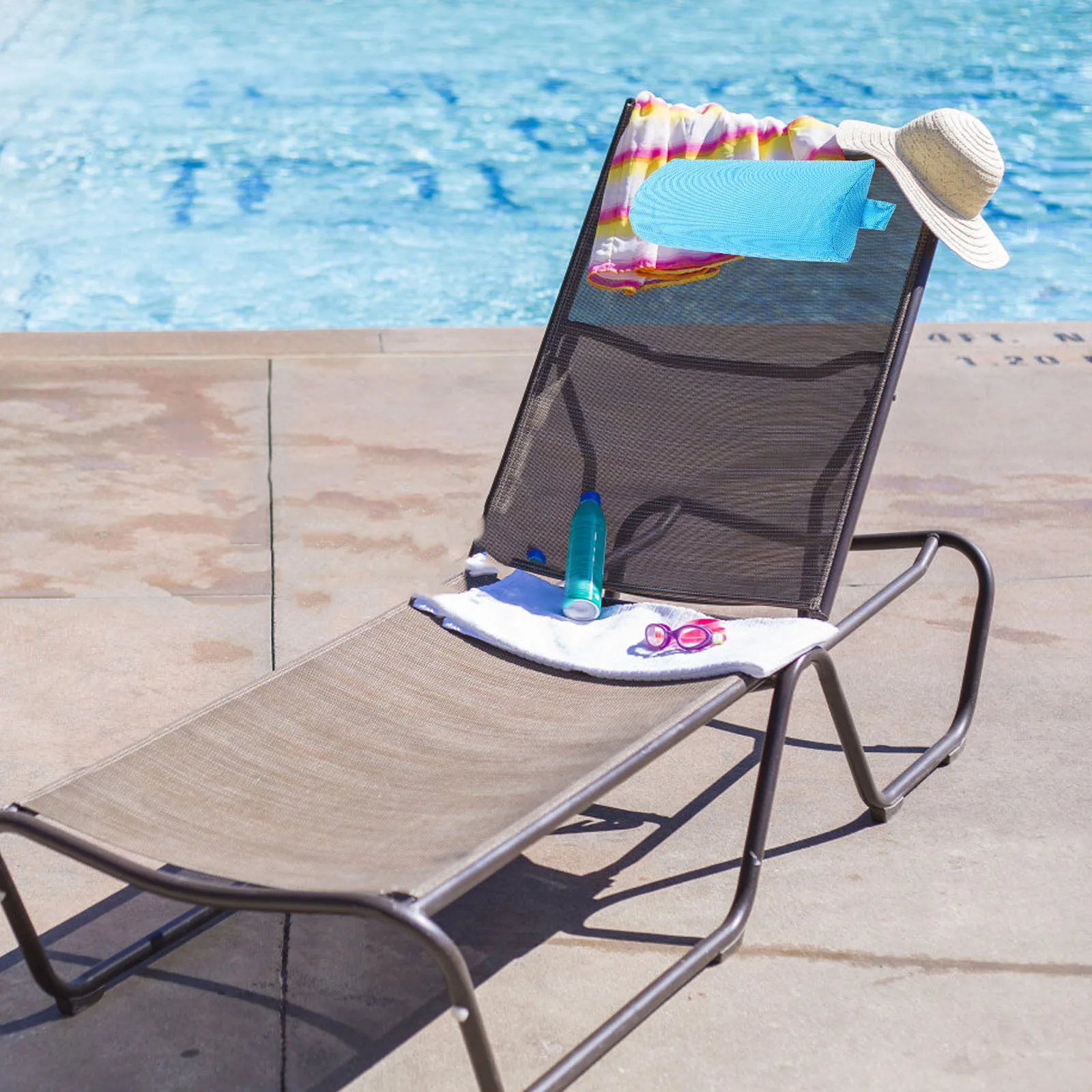 

Sky Blue Polyester Foldable Nap Pillow For Recliner Bed Sofa Lounge Chair Beach Sun Lounger Headrest Support