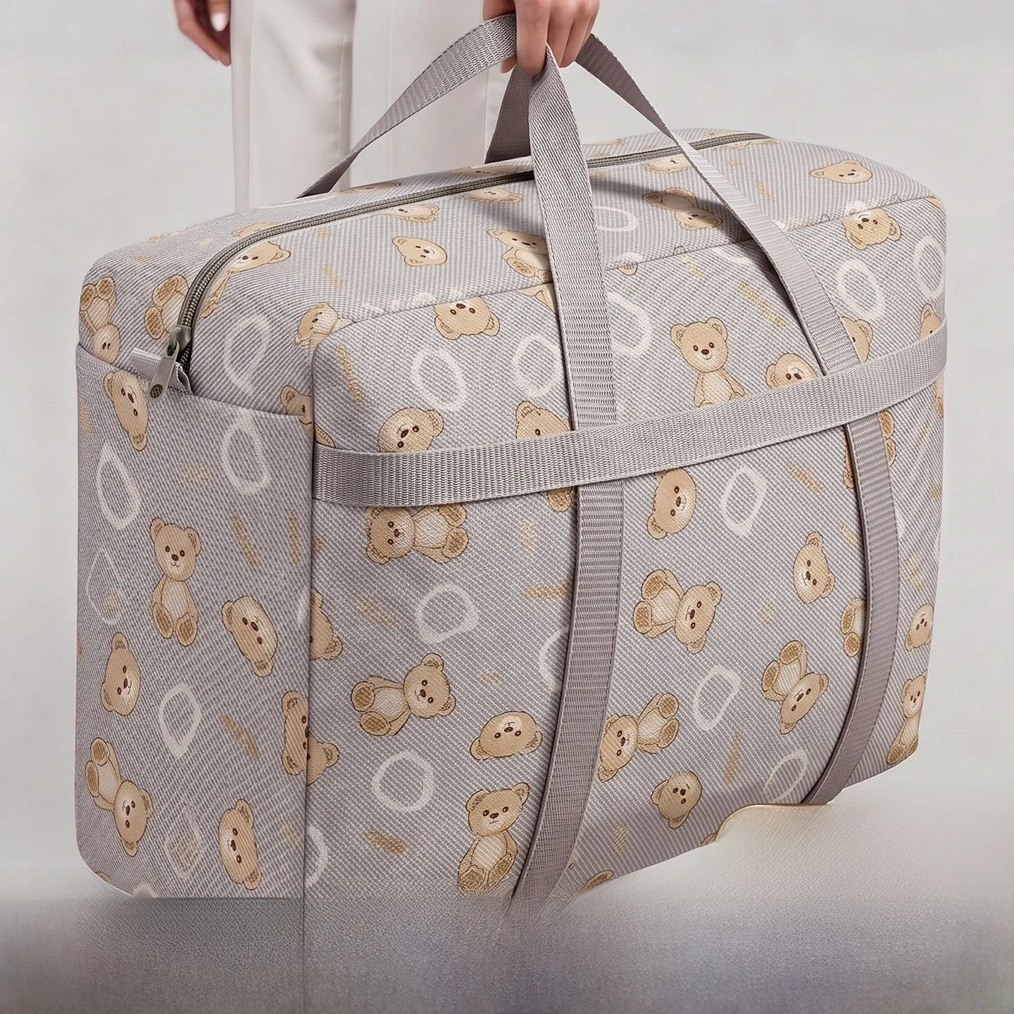 Foldable Luggage Organizer Bag with Cartoon Bear Pattern, Large Capacity Space-Saving Travel Storage Bag, Durable Polyester Bag image 5