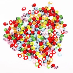 100pcs/Bag Wooden Ladybird Ladybug Sticker Children Kids Painted Adhesive Back DIY Craft Home Party Holiday Decoration E