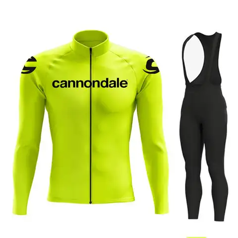 Cannondale 팀 가을 긴 소매 사이클링 저지 세트 턱받이 바지 Ropa Ciclismo 의류 자전거 유니폼 남자 자전거 의류 Mailllot