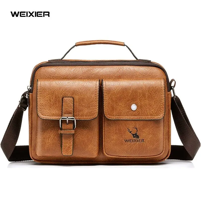 【Large Capacity】WEIXIER Brand Vintage Men Briefcase Messenger Bag Casual Shoulder Handbags Strap Pocket Office Business Tote Bag