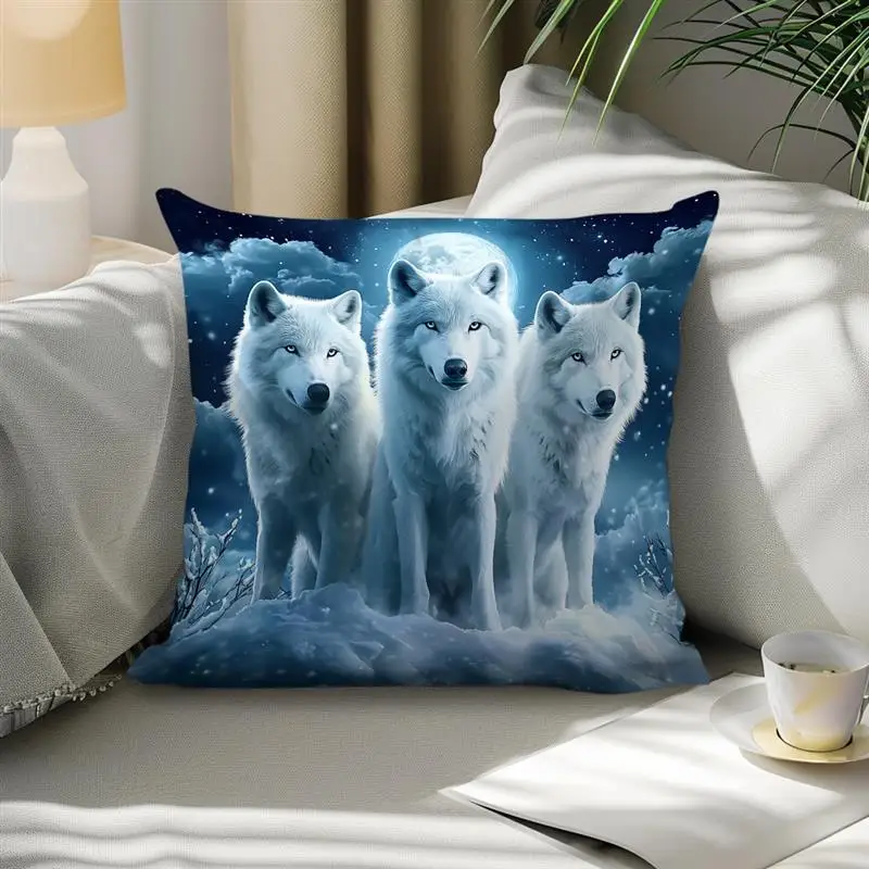 Short plush material pillowcaseThe Wolf King In Winter Pillowcase Print Throw Cushion Pillow Cover Printing Cushion Pillow Case