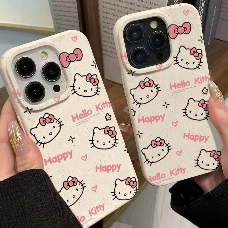 New Sanrio Full Screen HelloKitty Cute Phone Case For Iphone 15 14 13 11 12 Pro Max X XR XS 7 8 Plus All Inclusive Frosted Cover