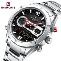 NAVIFORCE Trend Casual LCD Display Man‘s Wristwatch Analog Digital Quartz Watches for Men Steel Band Day Date Display Male Clock