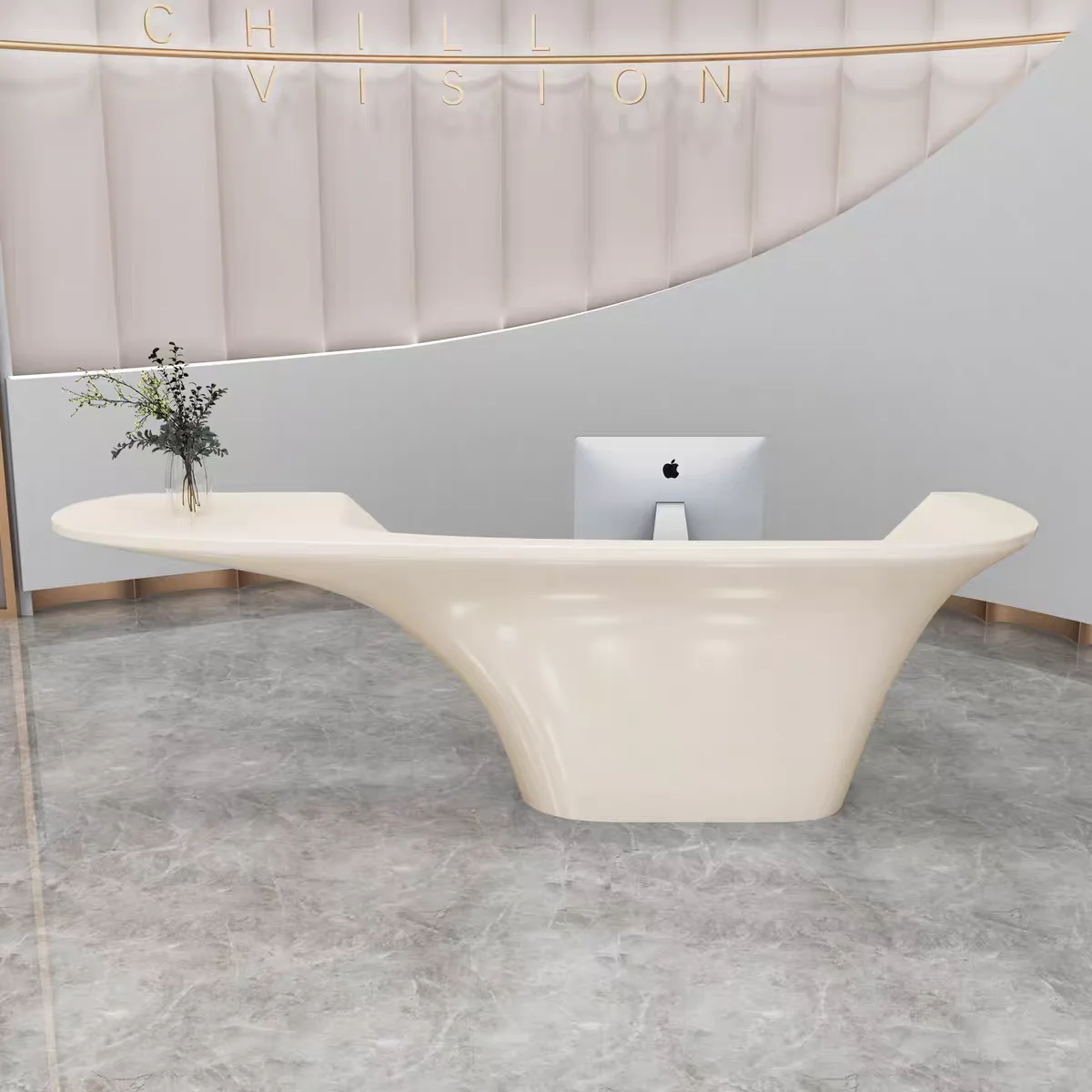 #Modern beauty salon bar reception desk new curved fiberglass front desk special-shaped semicircle checkout page