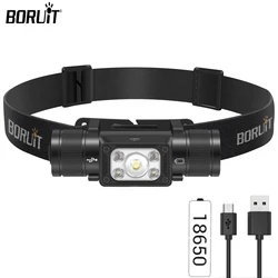 BORUiT HP350 Powerful Headlamp 18650 Type-C Rechargeable High Work Headlight IP65 Waterproof Head Torch Fishing Camping Lighting