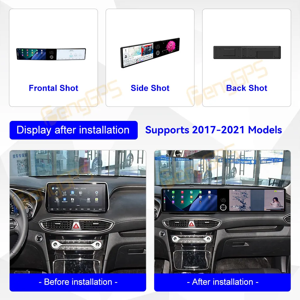 

24,6-дюймовый Android-радио, беспроводной Apple для Hyundai Santa Fe 2017-2021, Bluetooth Carplay, мультимедийный сенсорный экран, стерео DSP 4G