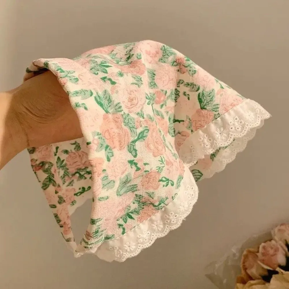 Neues ländliches Spitzen-Stirnband, dreieckige Form, kleine Blume, kariertes Kopftuch, süße Rose, Schal, Haarband, Haar-Accessoires