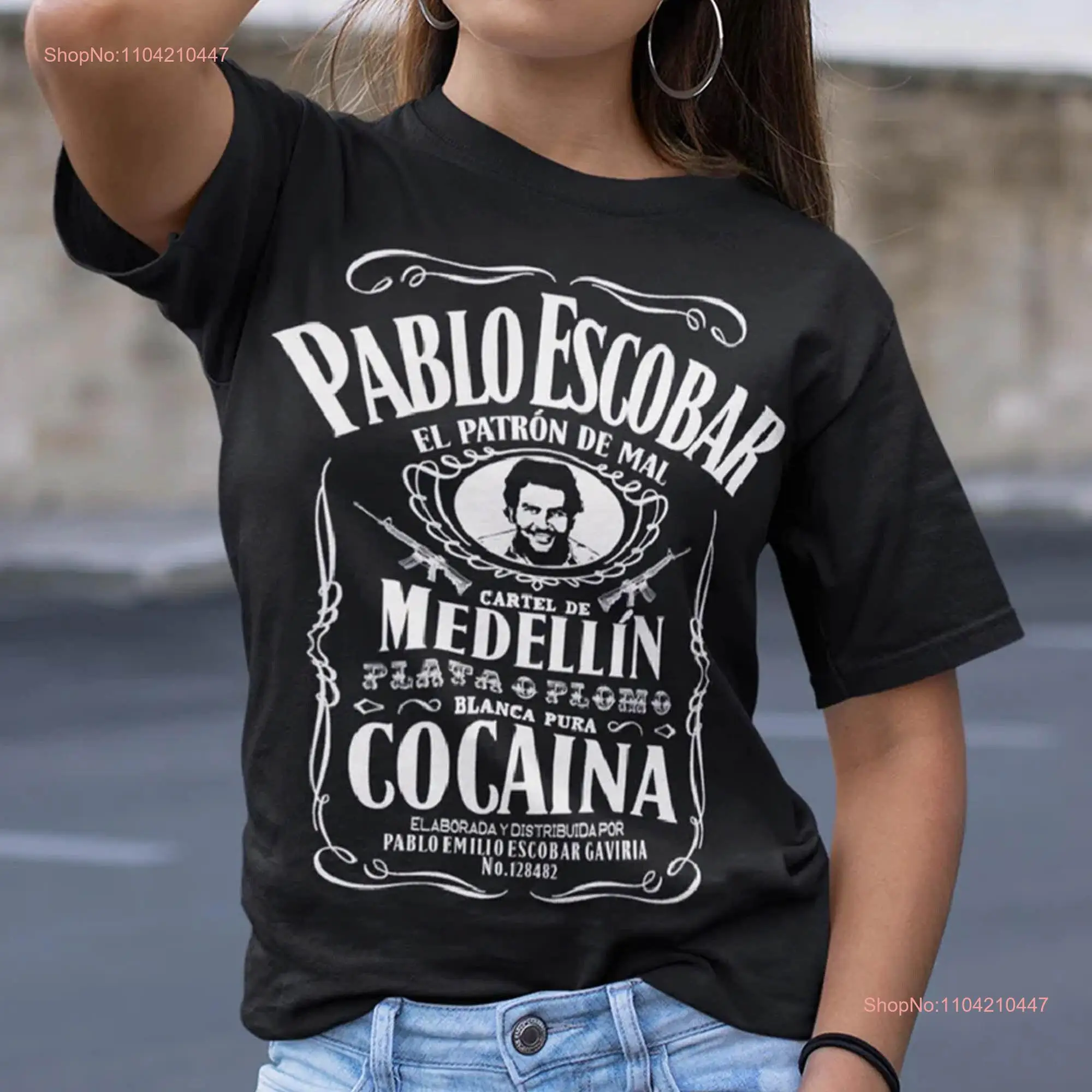 Pablo Escobar El Patrón De Mal T Shirt Mens Funny s Women's Colombia Whisky Label long or short sleeves