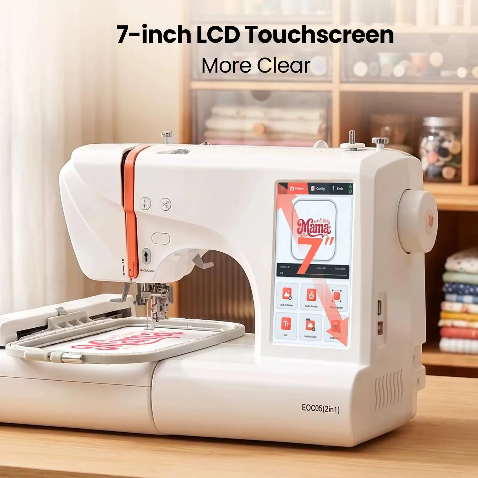 PooLin EOC05(2in1) Mini Portable Single Needle Sewing Embroidery Machine Computerized for Home Use Clothing Shops