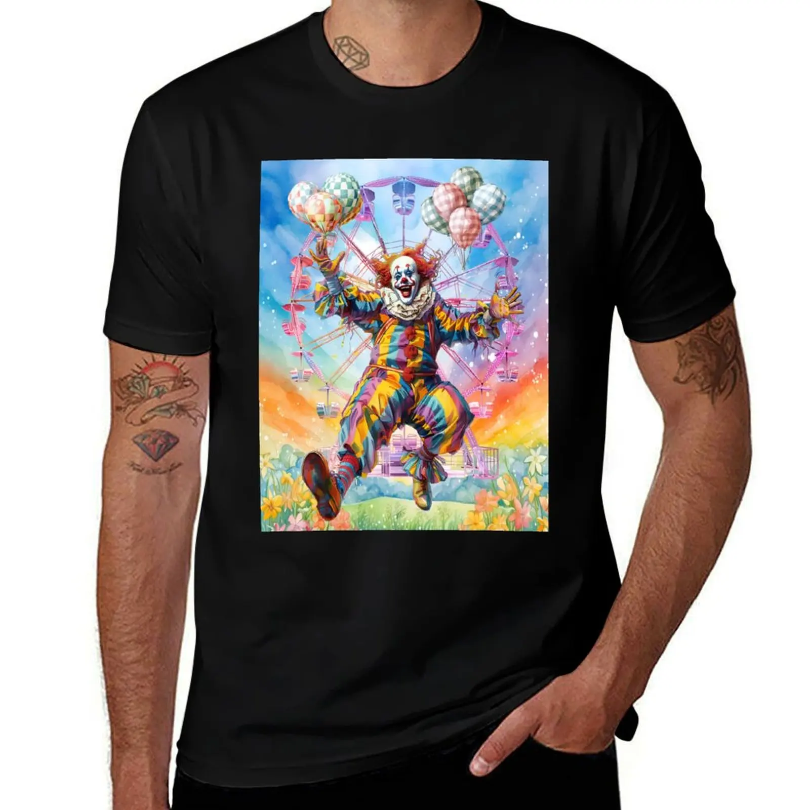 Carnival Clown Delight: Ferris Wheel Fiesta T-Shirt Plus Size Workout Short Sleeve Top T-Shirt