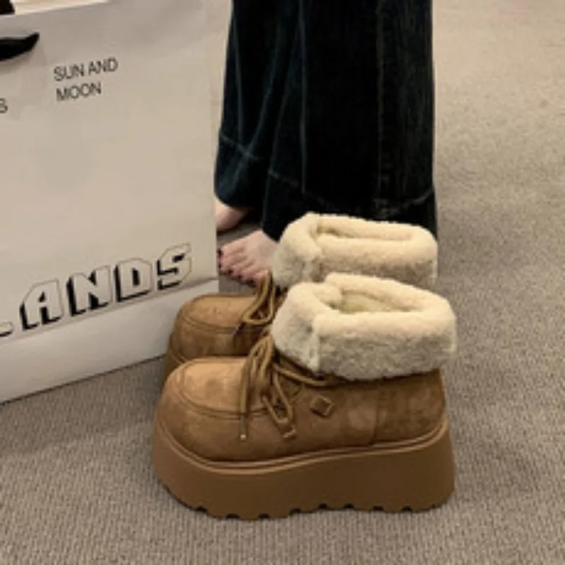 

Winter Chunky Platform Women Fur Snow Boots Keep Warm Thick Sole Warm Cotton Short Booties Shoes Zapatos Mujer
