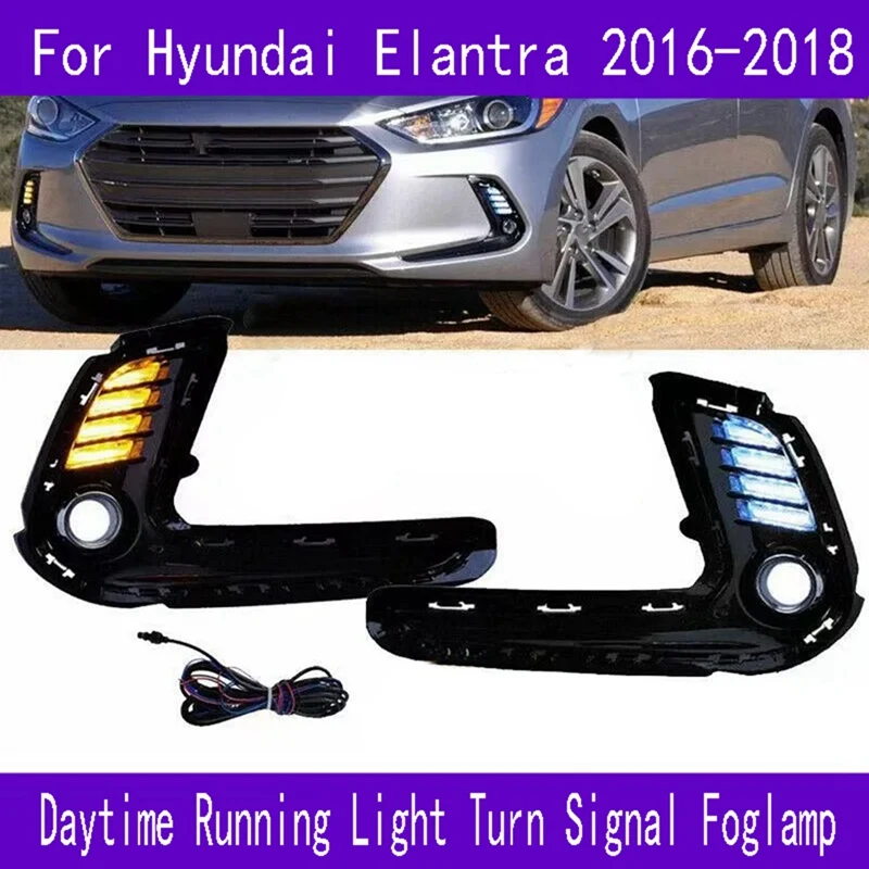 

1Pair Auto LED DRL For Hyundai Elantra 2016-2018 Fog Lights Cover Daytime Running Light Turn Signal Foglamp