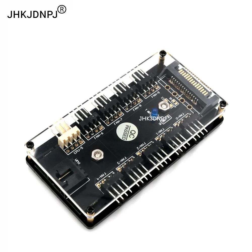 10 way 12V 3/4 Pin PWM Fan Hub Controller with PMMA case and Magnetic standoff power from SATA Power