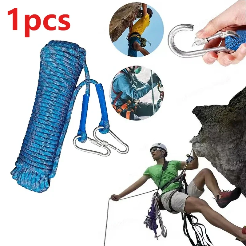 Safety Rope with Buckle Rock 10M/20M/30M Climbing Rope Blue Rescue Rope Camping Equipment Carabiner Clip Climbing Accessories