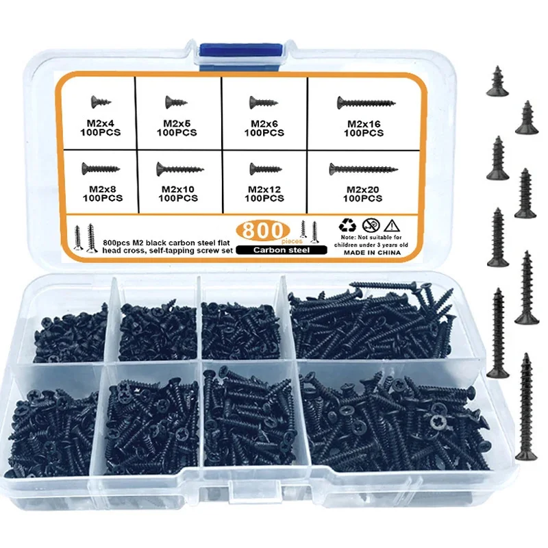 800PCS Cross-Border Boxed Flat Head Phillips Self-Tapping Micro Screws & Nuts Set – For Electronics & Computers