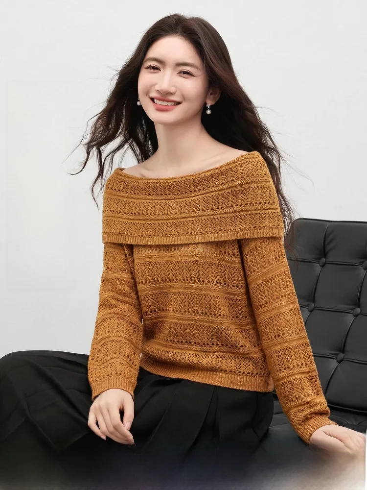 

Women's Color Knitted Hollow out Sweater Spring 2026 Loose Fit Fluffy Sensation Overhead irt One oulder Design