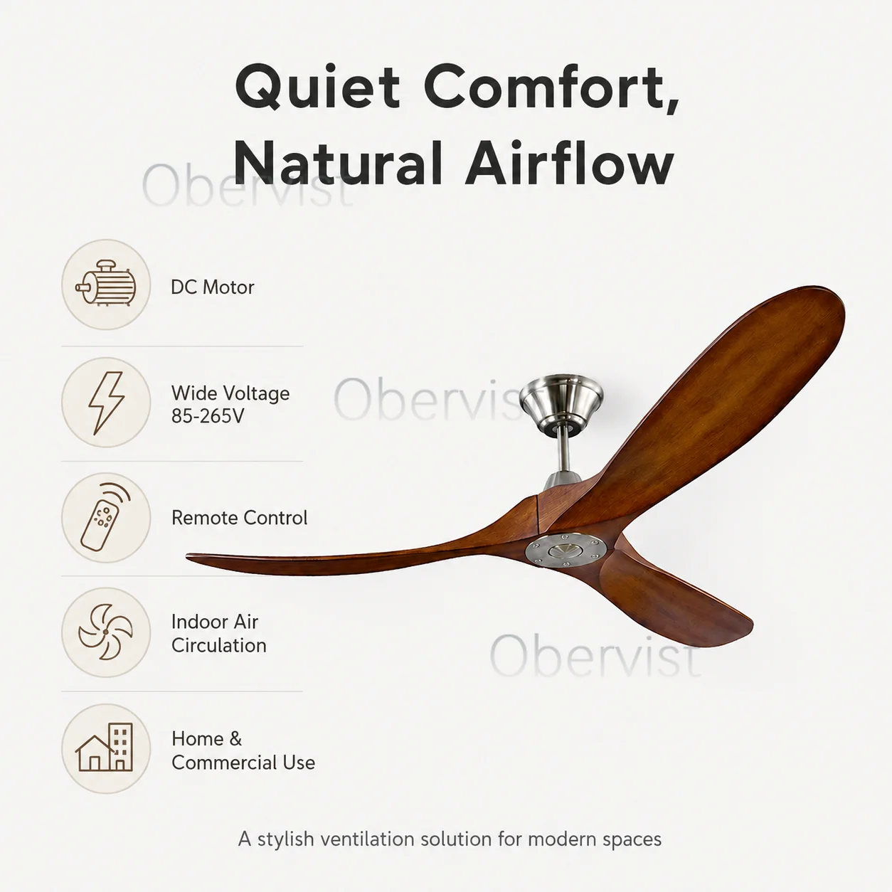 Large Wooden Blade DC Ceiling Fan 85-265V Wide Voltage Remote Control No Light Quiet Industrial Airflow Fan for Home