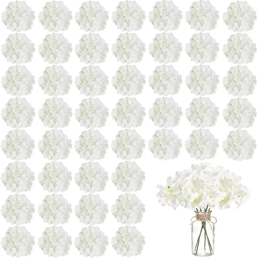 

100PCS Artificial Hydrangea Flowers, Fake Flowers Silk Hydrangea Full Flowers Heads with Stems for Wedding Home Party Shop Baby