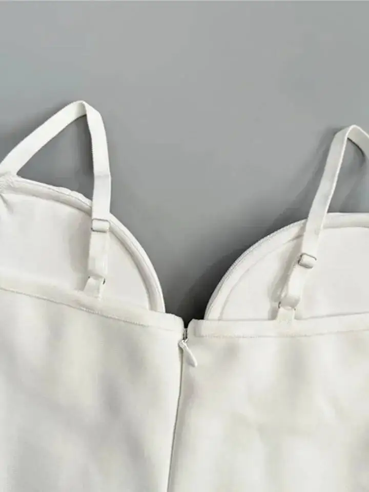 LEOSOXS 2025 mujeres celebridad Sexy sin mangas espalda descubierta diamante blanco Mini ceñido al cuerpo vendaje vestido elegante traje de fiesta y Club nocturno