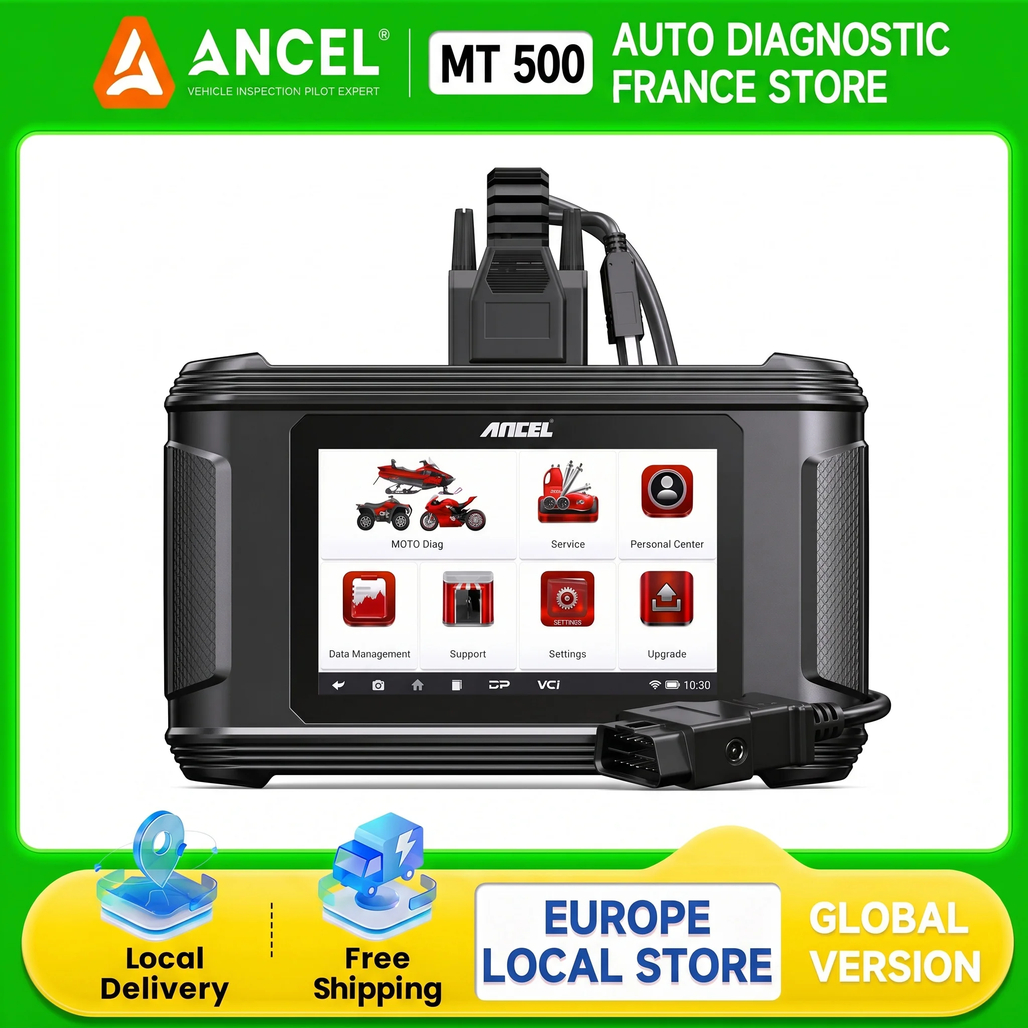 ANCEL MT500 Scanner OBD Moto Outil Diagnostic Tous Systèmes Réinitialisation Voyant Entretien Papillon Gaz ABS ECU