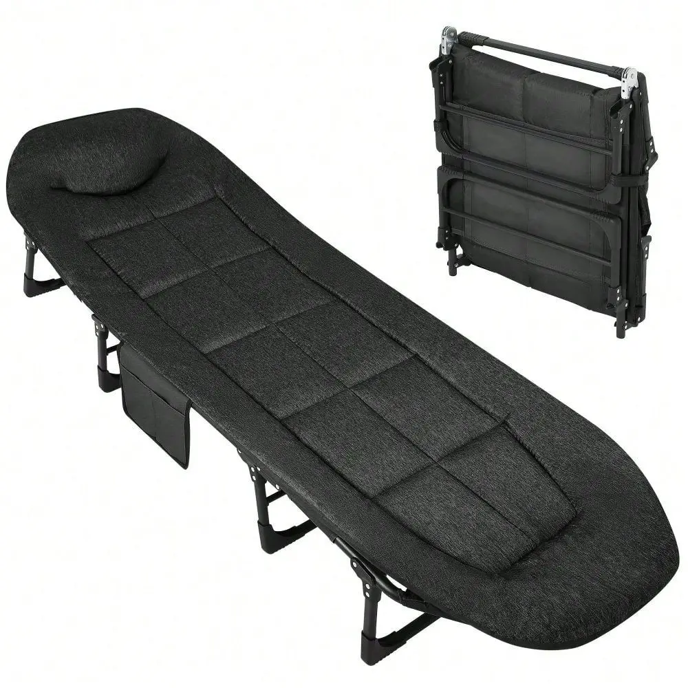 

Portable Folding Bed With Cushion Pillow Heavy Duty Camping Cot For Adults Supports 500 Lbs, Lightweight Tent Cot For Patio, Be
