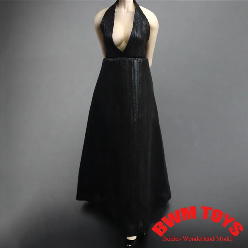 6 цветов, масштаб 1/6, женское элегантное яркое вечернее платье с глубоким V-образным вырезом, длинная юбка, подходит для 12-дюймовой фигурки солдата, тело