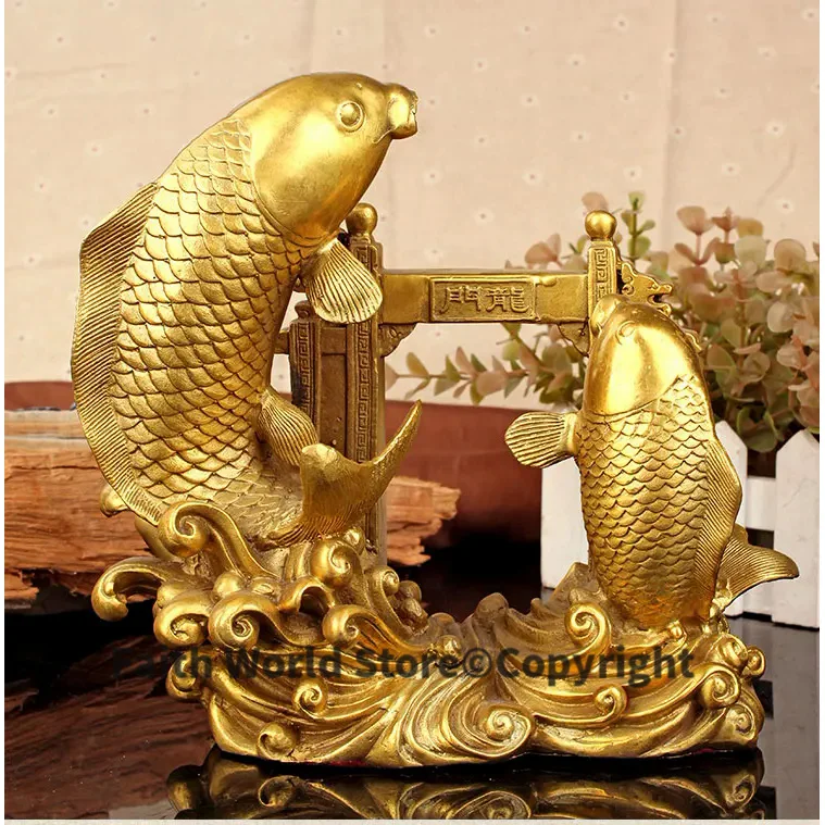 Bring in wealth treasure office Money Drawing efficacious Talisman # Gold fish Jumping over Dragon Gate FENG SHUI Brass statue