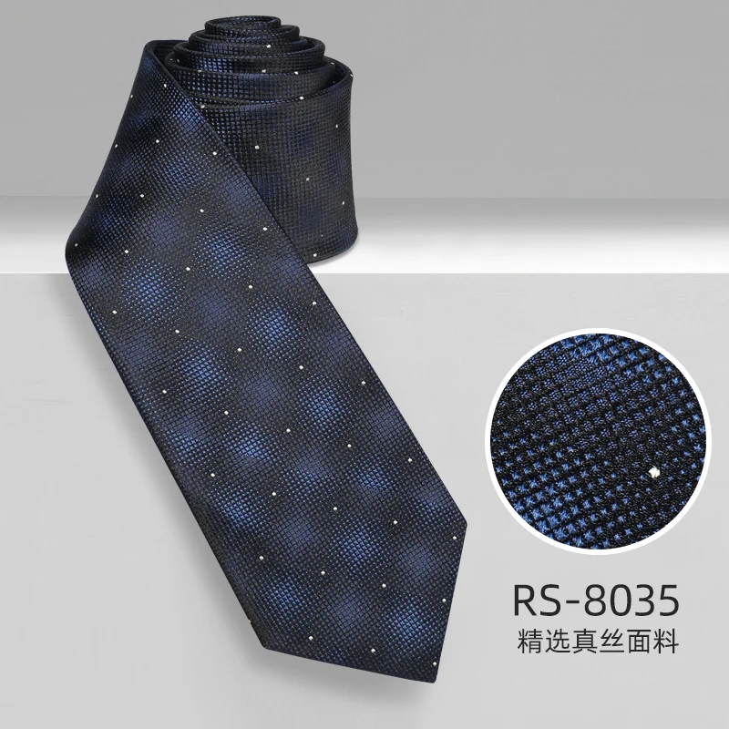 High Quality 100% Silk Deep Blue Checkered Pattern Tie For Men's Fashion Business Banquet Shirt Accessories 8CM Wide Silk Tie