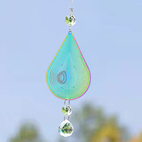 Waterdrop Kinetic Wind Spinner Suncatcher 3D Flowing Rotating Wind Chimes Sculpture Crystal Ball Prism Garden Yard Hanging Decor