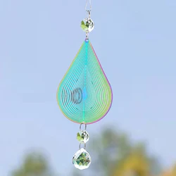 Waterdrop Kinetic Wind Spinner Suncatcher 3D Flowing Rotating Wind Chimes Sculpture Crystal Ball Prism Garden Yard Hanging Decor
