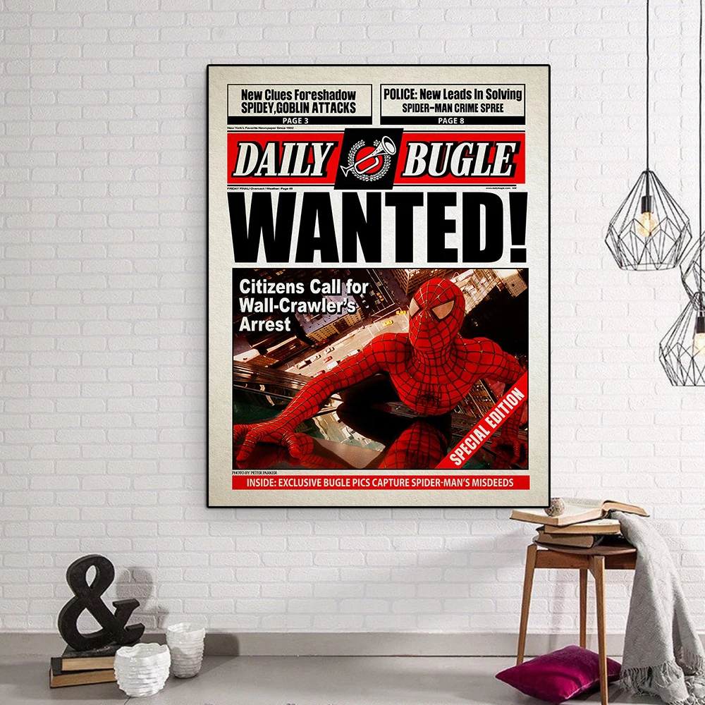 Disney Superhero Funny Spiderman Newspaper Poster And Print HE'S BACK Canvas Painting Comic Wall Art Living Room Home Decor Gift