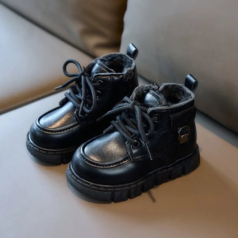 2026 New Kids Leather Chelsea Boots Waterproof Children Sneakers Beige Toddler Snow Boots Girl Winter Shoe Boy