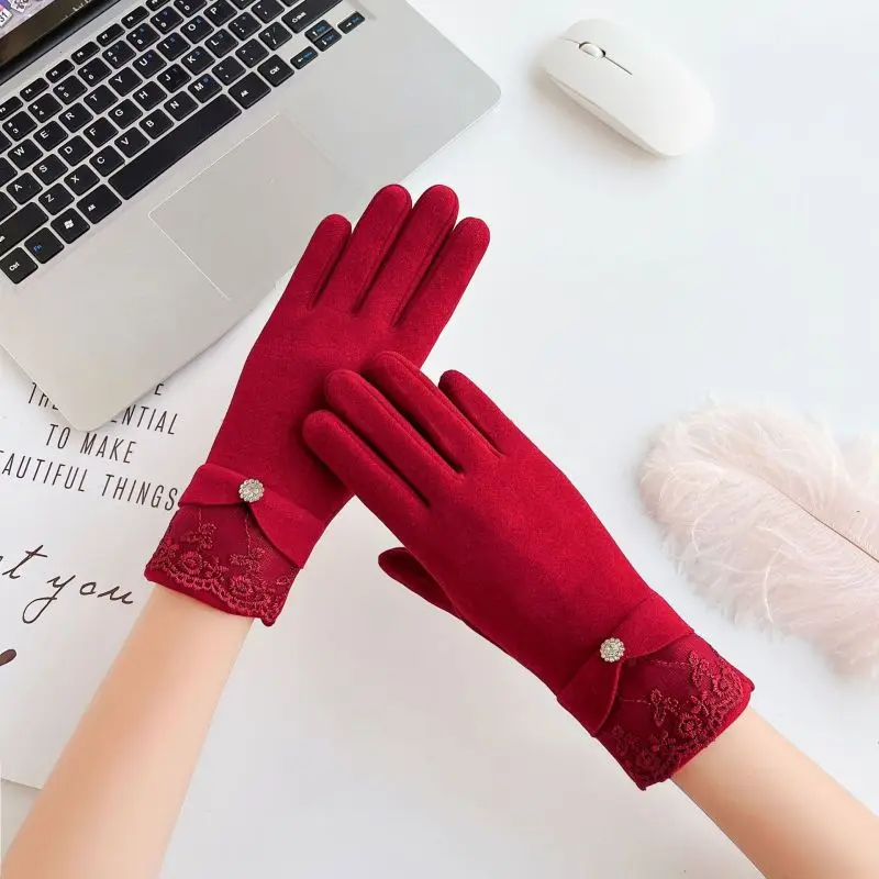 Women Winter Keep Warm Plus Cashmere Touch Screen Luxury Sexy Drive Cycling Gloves Elegant Elasticity Soft