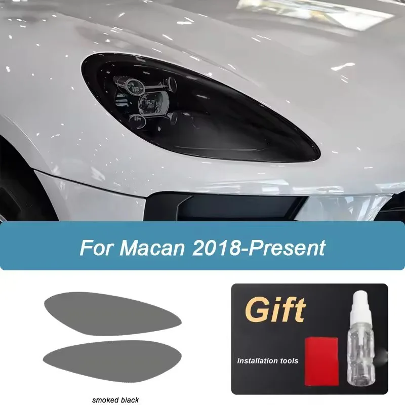 2PCS Car TPU Front Headlights Film Blackened Protective Headlamp Restoration Sticker Precut Repair For Porsche Macan 2014-2021