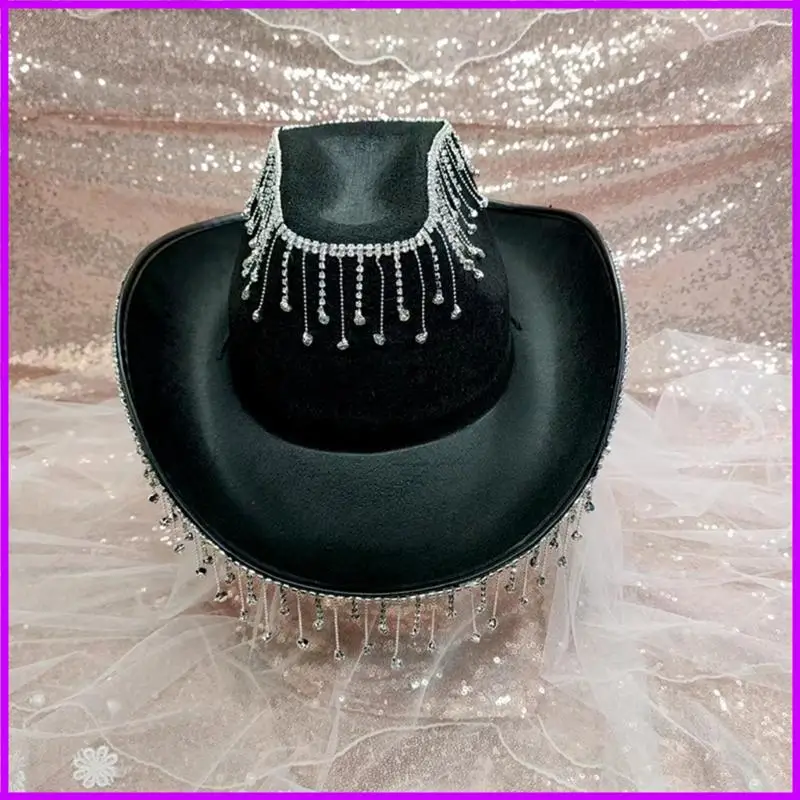 

Шляпа пастушки со стразами и бахромой, шляпы Rave для косплея, аксессуары для костюмов для вечеринок