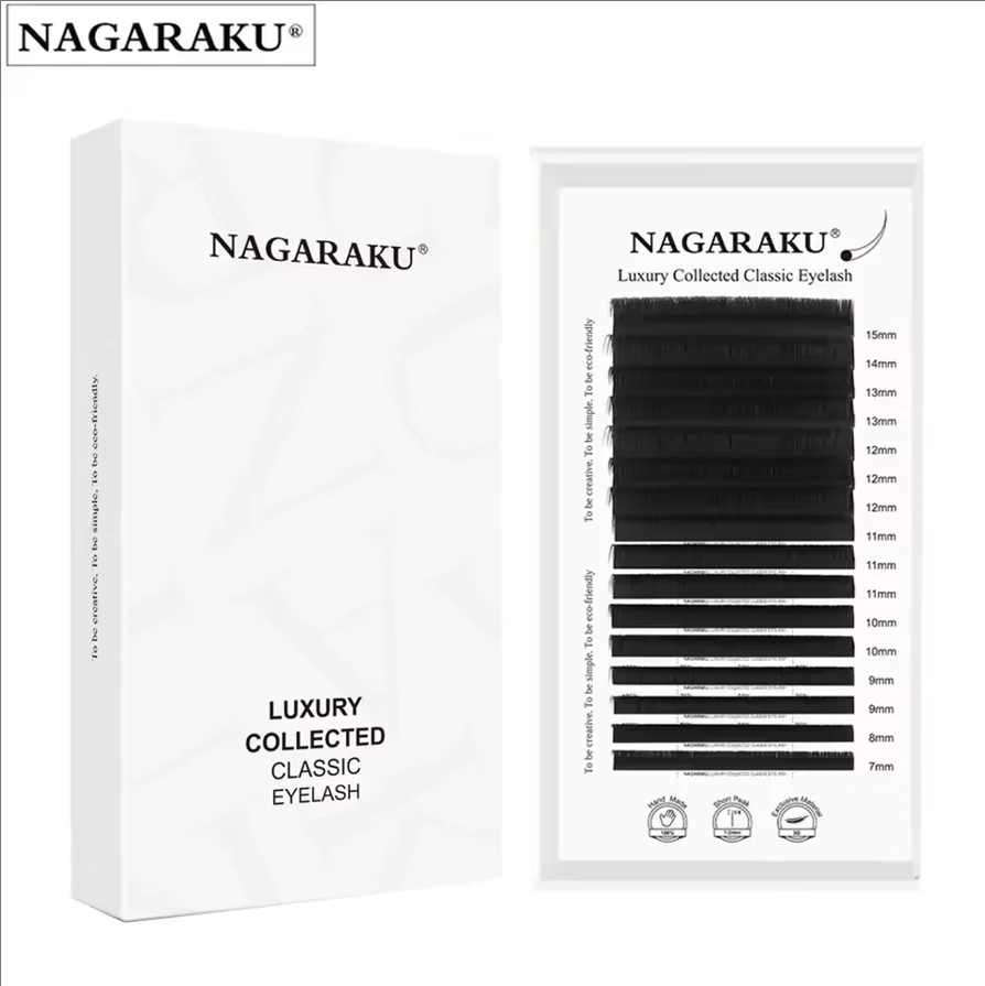 NAGARAKU pestañas clásicas recogidas de lujo 100% hechas a mano tercera extensión de pestañas clásicas 16 filas individuales mate negro suave Natura