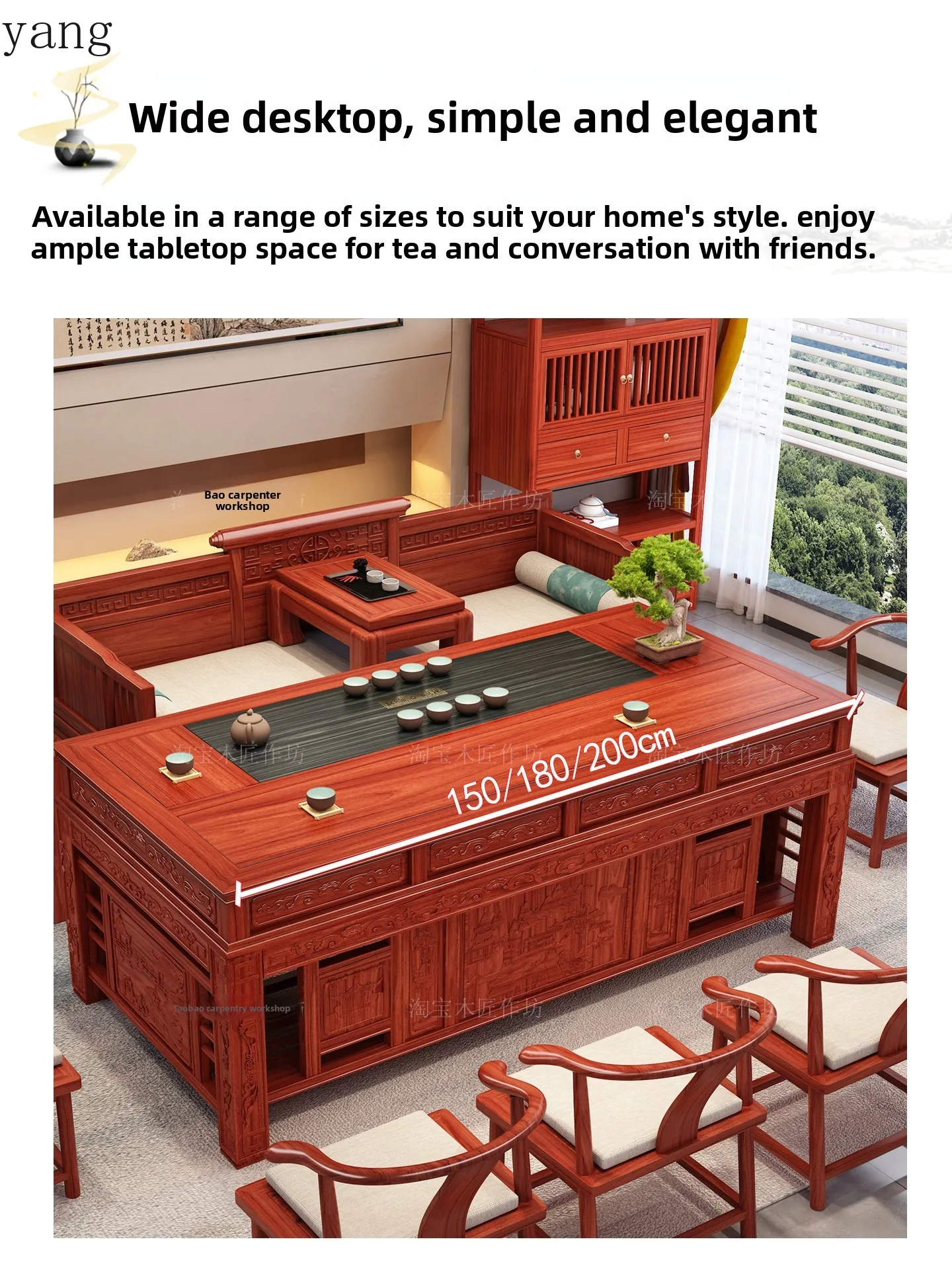 LMM new Chinese rosewood solid wood tea table and chair combination one table and five chairs for home use