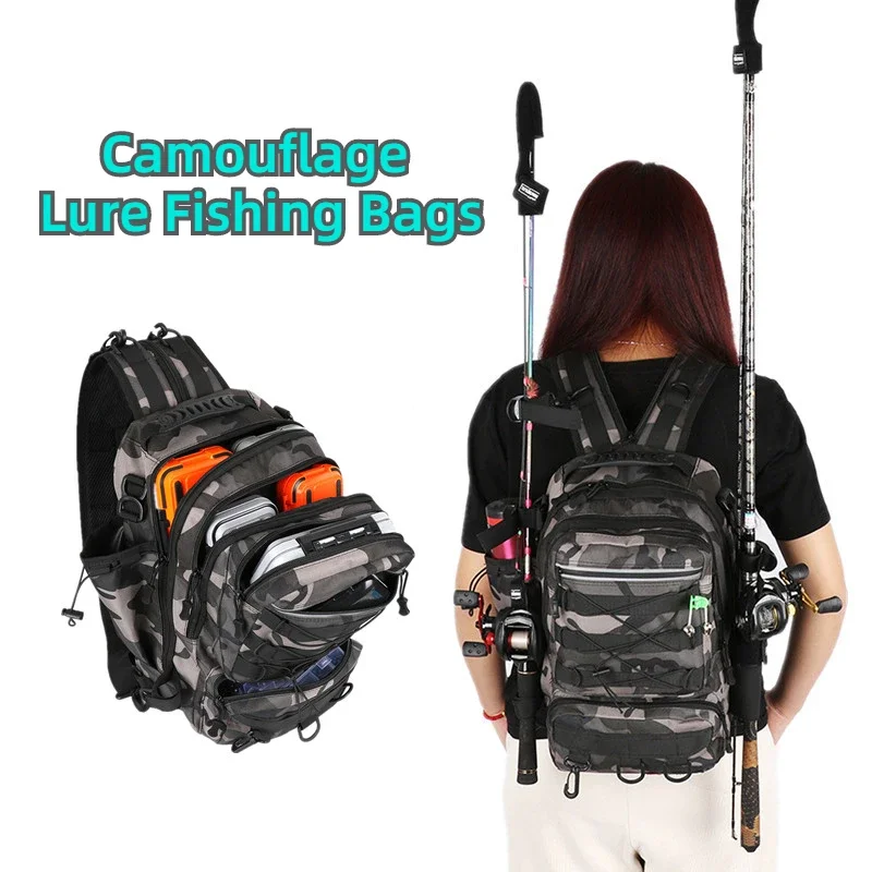 Camouflage Lure Fishing Bags Multi-functional Backpack Outdoor Sports Large Capacity Rod Fishing Tackle Bag