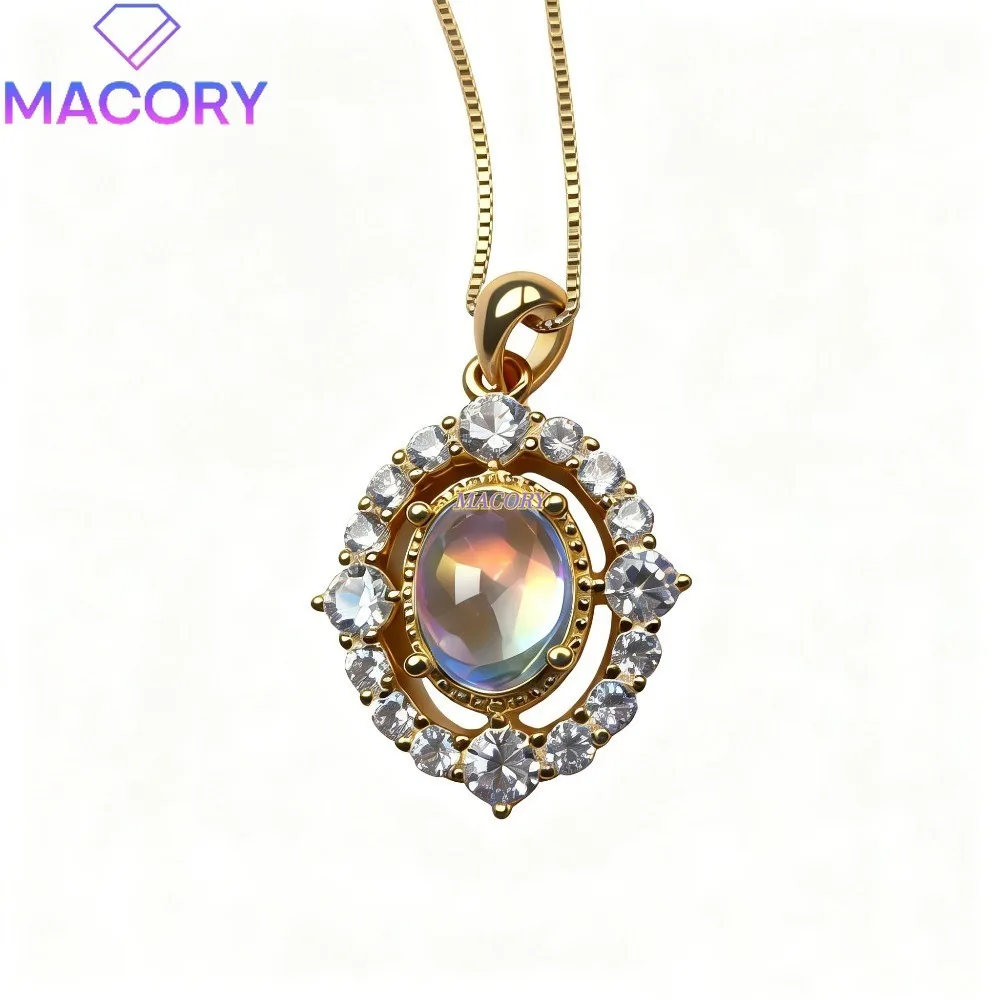 

Natural Colour Moonstone Pendant Necklace Made of 925 Sterling Silver for Women Luxurious and Exquisite Jewellery Necklace