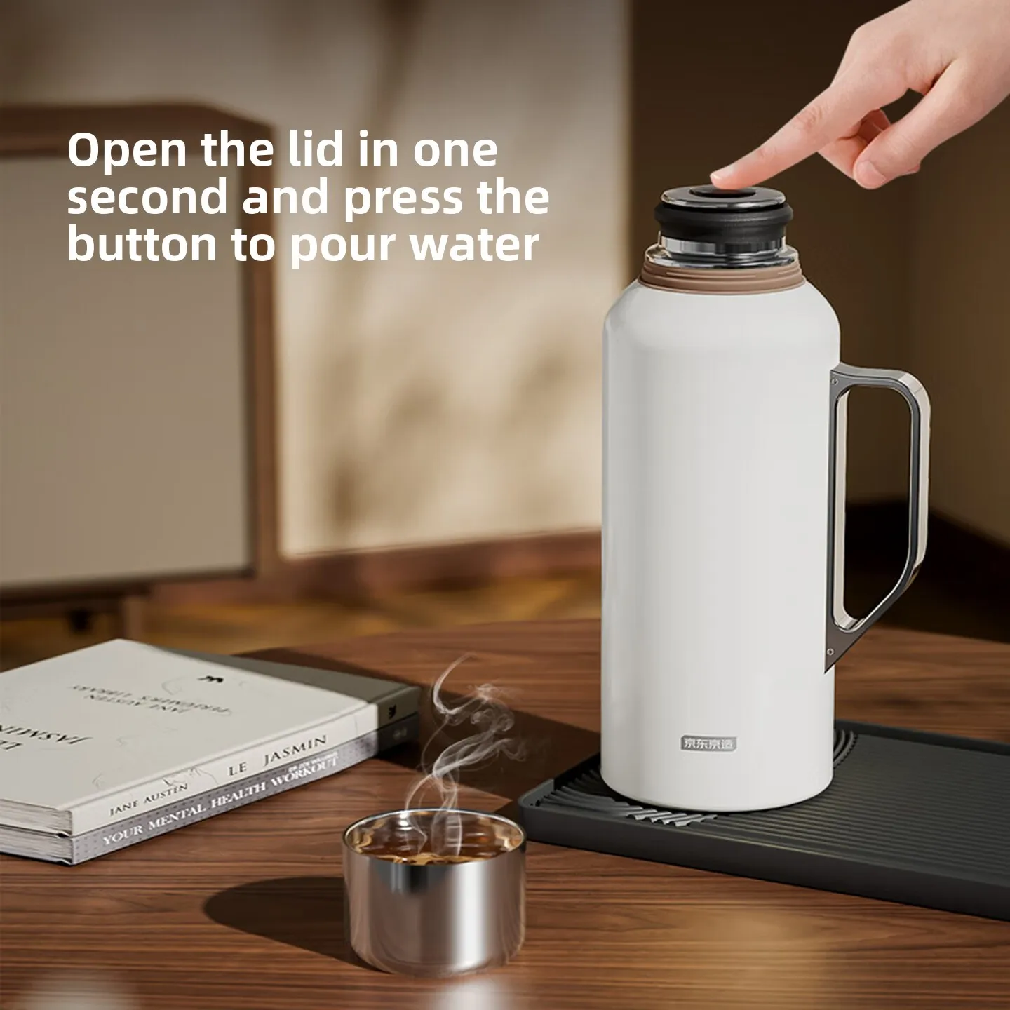 1L 316 Stainless Steel Tea Thermos Pearl White Insulated Teapot with 24H Hot Cold Retention Easy Clean Liner for Home Serving